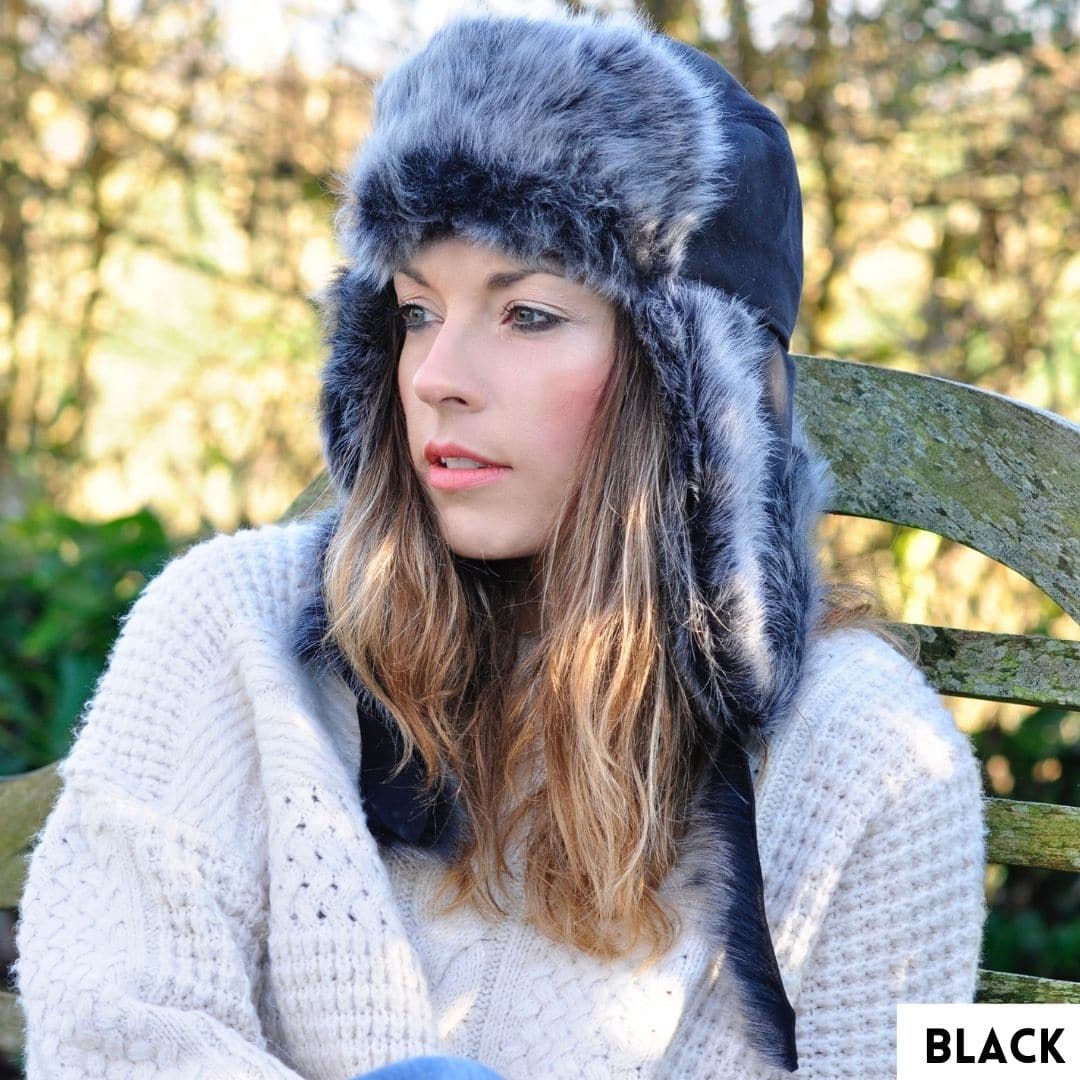 ladies sheepskin trapper hat