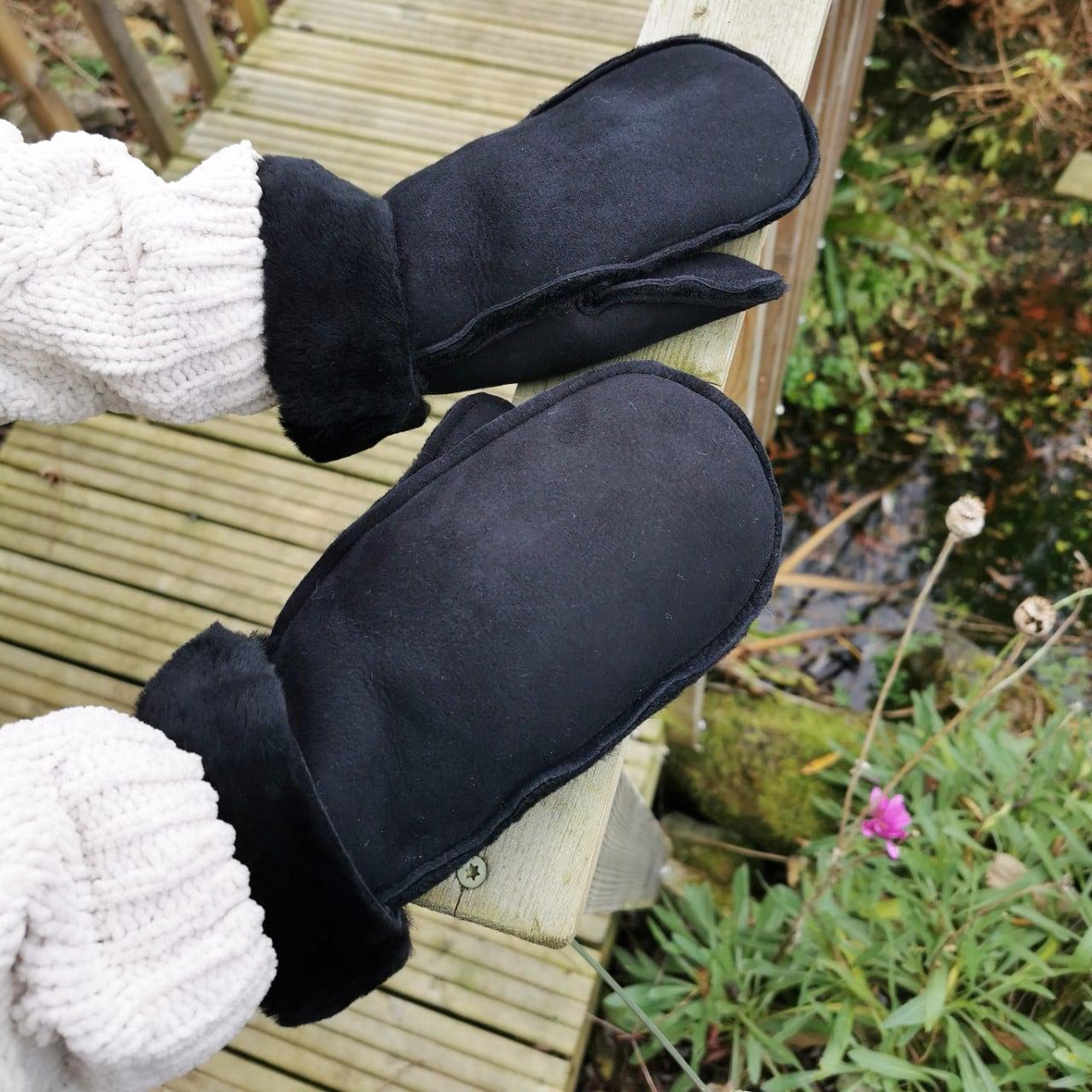 black sheepskin mittens ladies